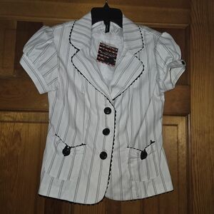 Vintage Y2K Heart Soul White Short Sleeves Pinstripe Blazer Small Junior's NWT